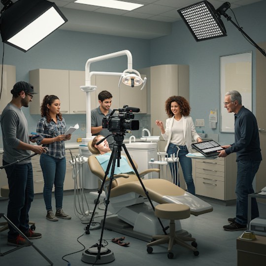Marketing Team bei der Videoproduktion in einer Zahnarztpraxis als Agentur für Zahnärzte