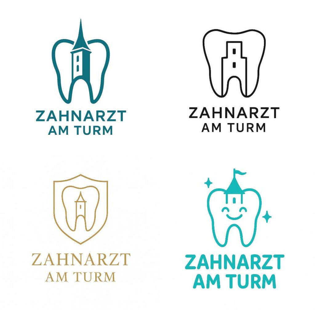 Beispiel für Logo-Entwürfe im Design Zahnarztpraxis – vier unterschiedliche Designs für eine Zahnarztpraxis Marke