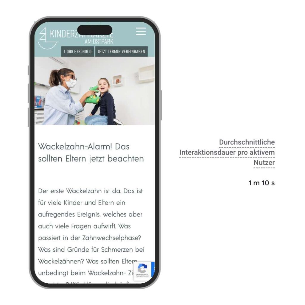 Beispiel für SEO-optimierten Content für Zahnärzte – Mobilansicht eines Artikels mit hoher Nutzerinteraktionsdauer
